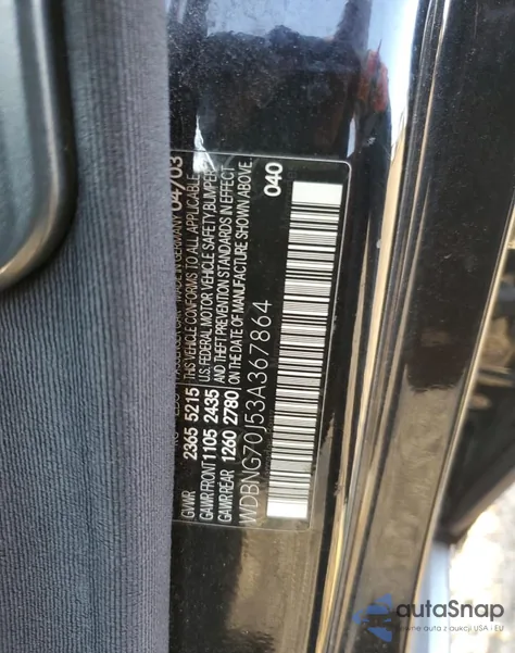 2003 Mercedes-Benz S 430 z USA, uszkodzony, nr VIN WDBNG70J53A367864